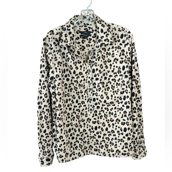 JCREW Leopard Print Popover Cotton Top Blouse Classic Animal Print 14 - Picture 2 of 7